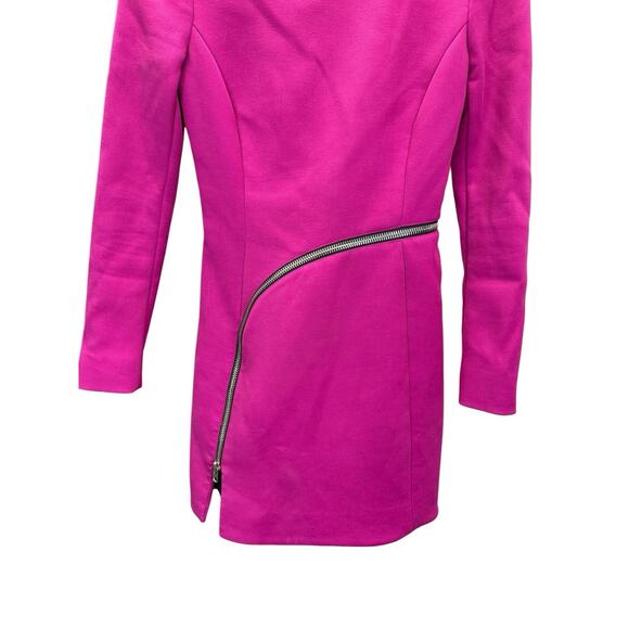 Alexander Wang Fuchsia Long Sleeve Mini Dress Asymmetric Zip Cotton Blend sz 2 - Picture 8 of 15